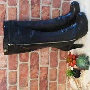 Steve Madden Black Leather Te Te Heeled Boots
